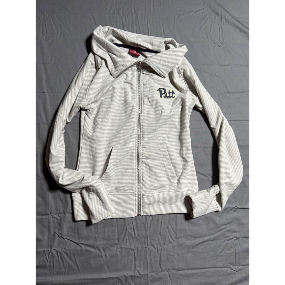 Colosseum Pitt Hoodie Women S Grey Good Full Zip Striped Funnel Neck Sweatshirt